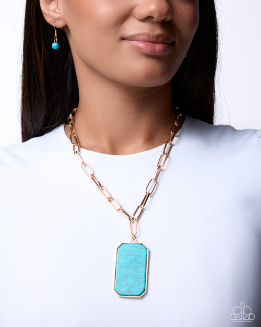 Paparazzi Rustic Red Carpet - Gold & Blue Turquoise Stone Pendant Santa Fe Style Necklace