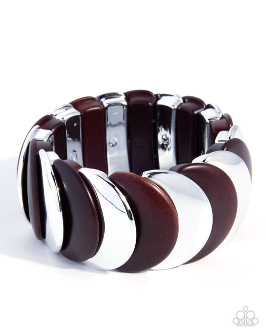 Paparazzi Sleek Surprise - Brown Wood Bead & Silver Stretch Bracelet
