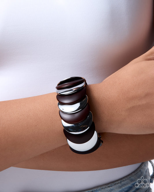 Paparazzi Sleek Surprise - Brown Wood Bead & Silver Stretch Bracelet