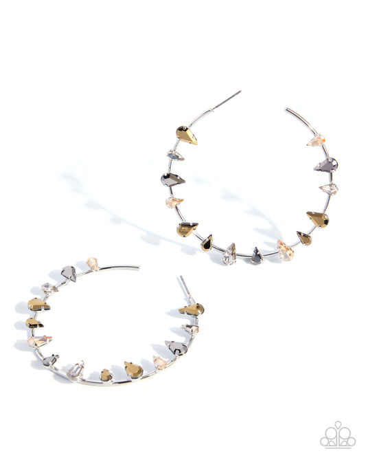 Paparazzi Modern Color - Multicolored Hematite, Aurum, Peach & Champagne 2 Inch Hoop Earring E3555