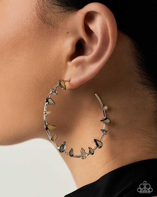 Paparazzi Modern Color - Multicolored Hematite, Aurum, Peach & Champagne 2 Inch Hoop Earring E3555