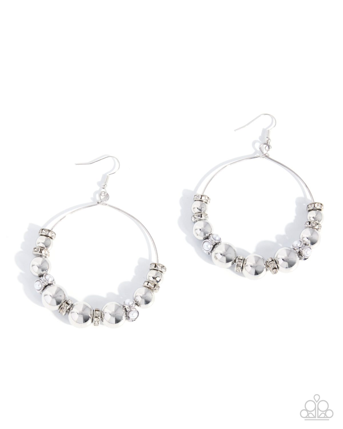 Paparazzi Perfect Promotion - White Rhinestone Silver Oversized Bead Earring