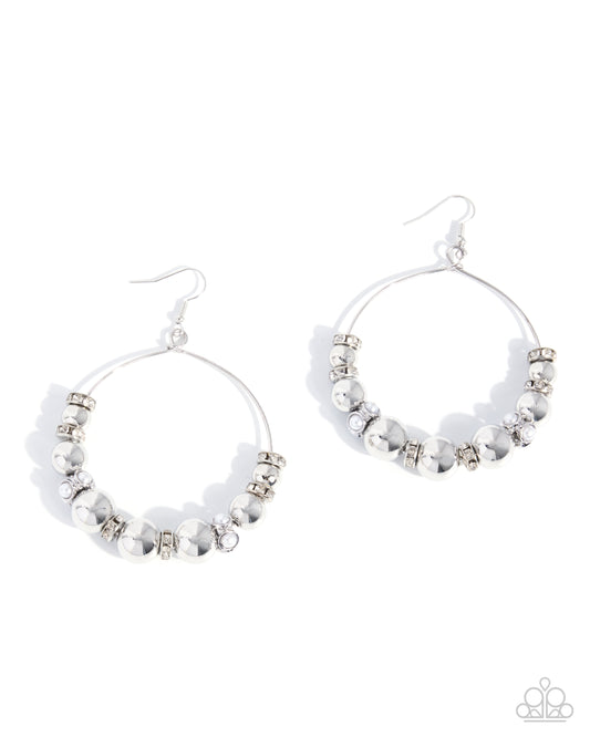 Paparazzi Perfect Promotion - White Rhinestone Silver Oversized Bead Earring