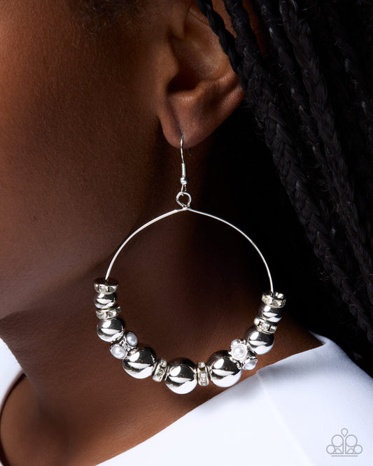 Paparazzi Perfect Promotion - White Rhinestone Silver Oversized Bead Earring