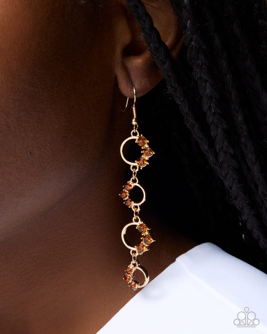 Paparazzi Chic Calling - Brown Tea Rhinestone Gold Chandelier Earring