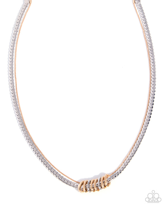 Paparazzi Tied Together - Multi Gold Box Chain& Silver Cobra Chain Necklace