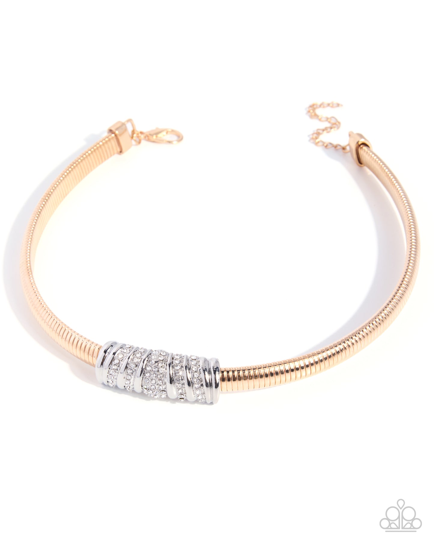 Paparazzi Shifting Lanes - Multi Gold Coil Chain White Rhinestone Silver Bar Necklace 2026 Convention Exclusive