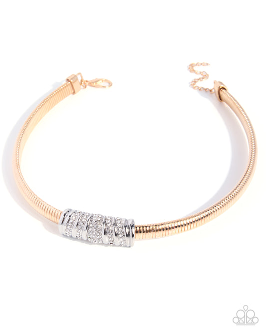 Paparazzi Shifting Lanes - Multi Gold Coil Chain White Rhinestone Silver Bar Necklace 2026 Convention Exclusive