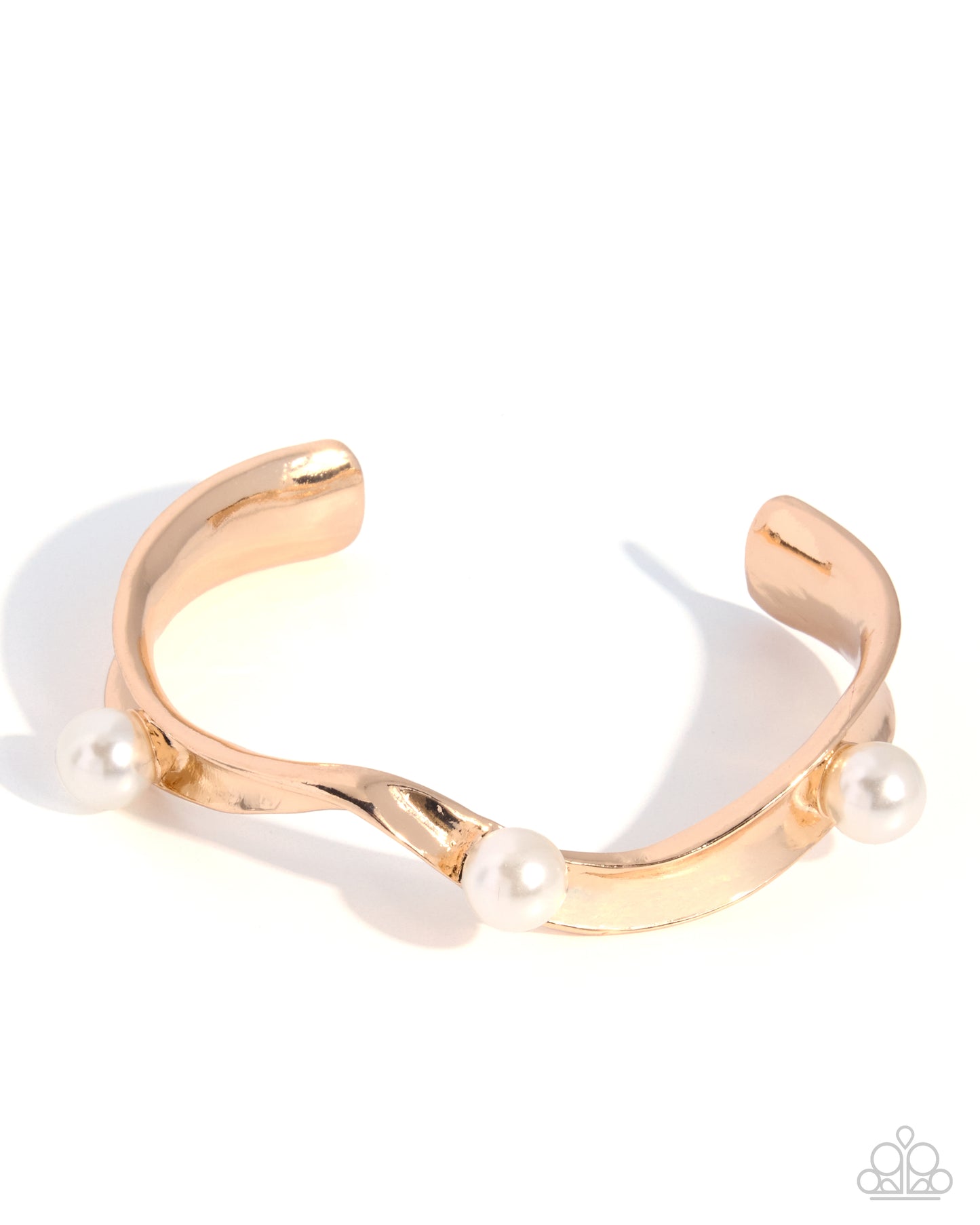 Paparazzi Cherished Chronology - Gold & White Glossy Pearl Curvy Cuff Bracelet