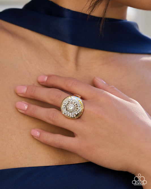 Paparazzi Indescribable Icon - Gold & White Rhinestone Ring 2026 Convention Exclusive