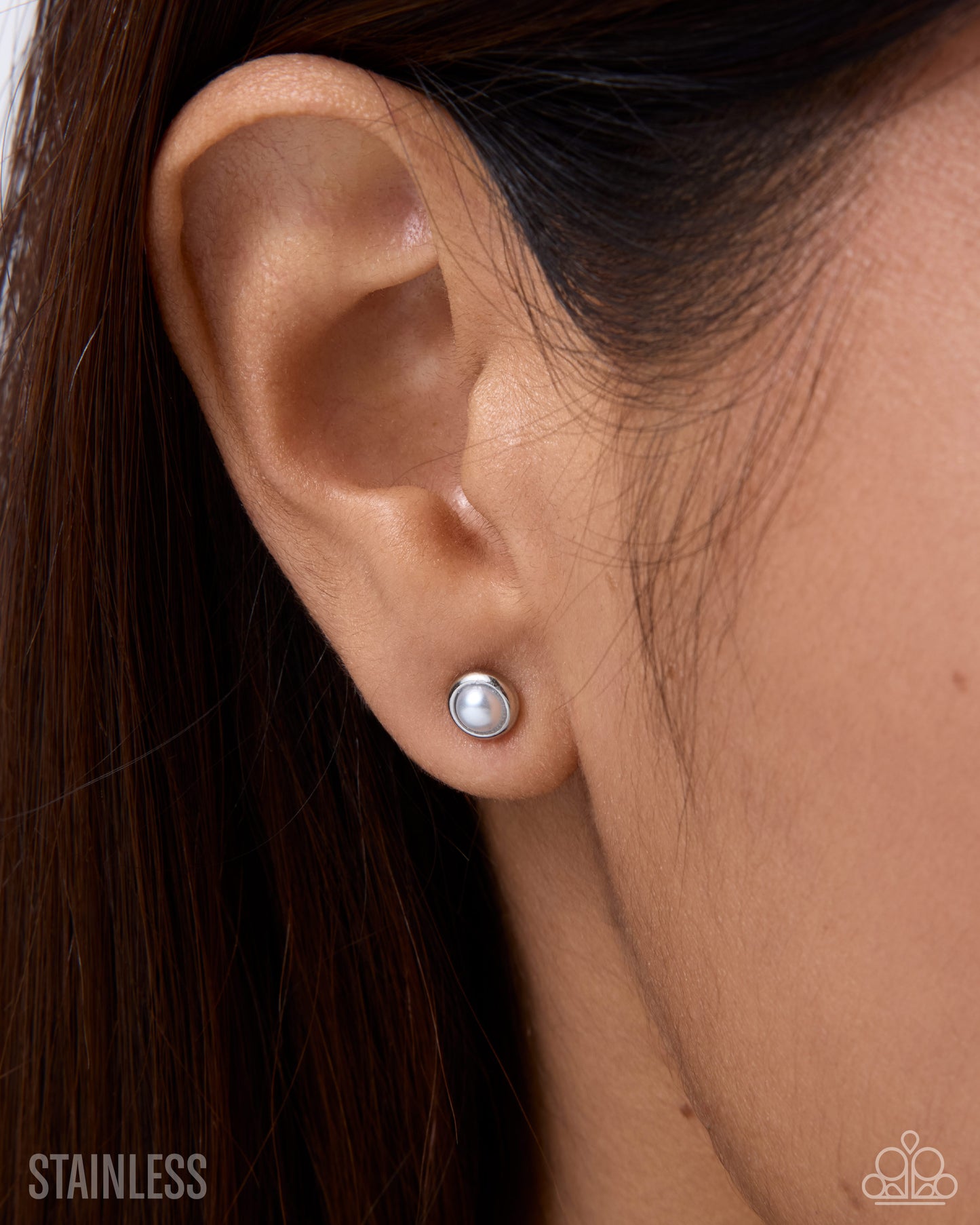 Paparazzi Operatic Option - Silver Stainless Steel & White Pearl Post Earring