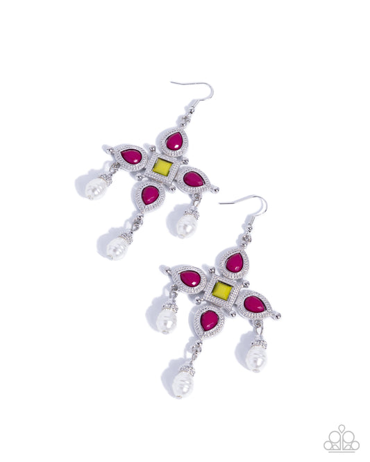 Paparazzi Elegant Expertise - Multi Fuchsia, Acacia & Baroque White Pearl Earring 2026 Convention Exclusive