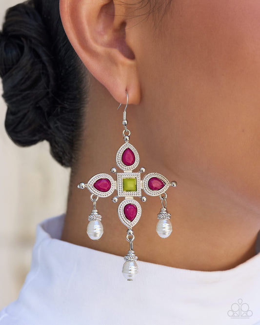 Paparazzi Elegant Expertise - Multi Fuchsia, Acacia & Baroque White Pearl Earring 2026 Convention Exclusive
