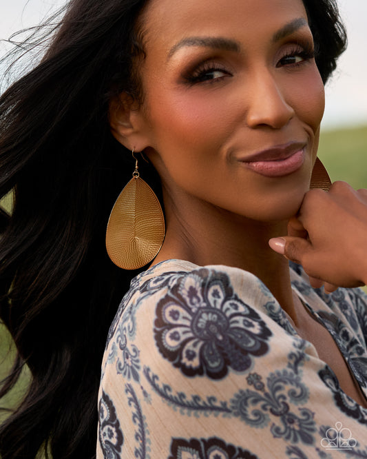 Paparazzi Stamped Sensation - Gold Teardrop Earring