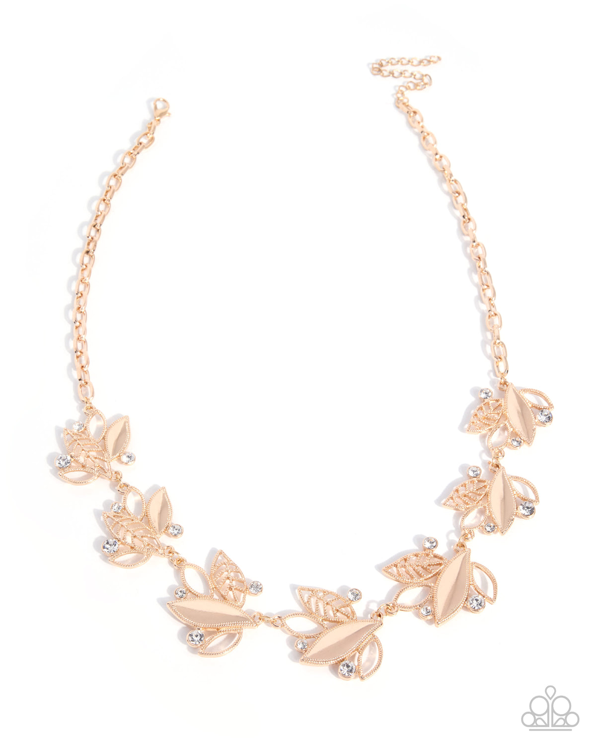 Paparazzi Charming Collection - Gold Leafy & White Rhinestone Necklace