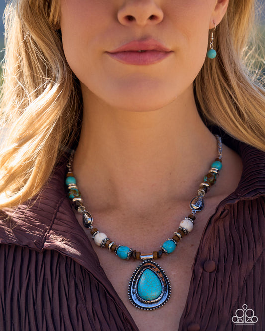 Paparazzi Natural Noise - Blue Turquoise, Tiger's Eye & Blue Marbled Bead Santa Fe Style Necklace 2026 Convention Exclusive