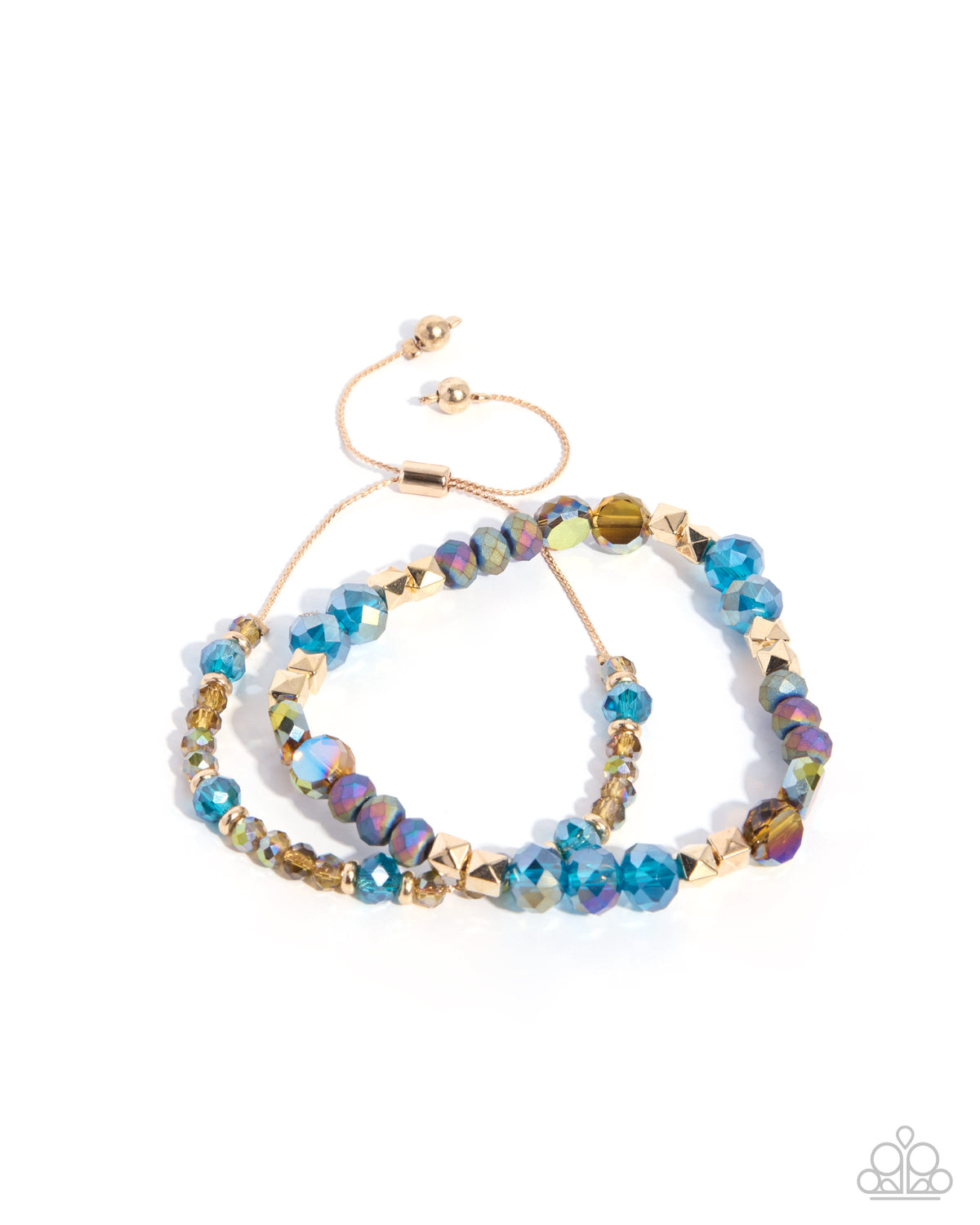 Paparazzi Structured Shimmer - Blue UV Shimmery Bead, Oil Spill Bead & Gold Disc Sliding Bead Closure Bracelet