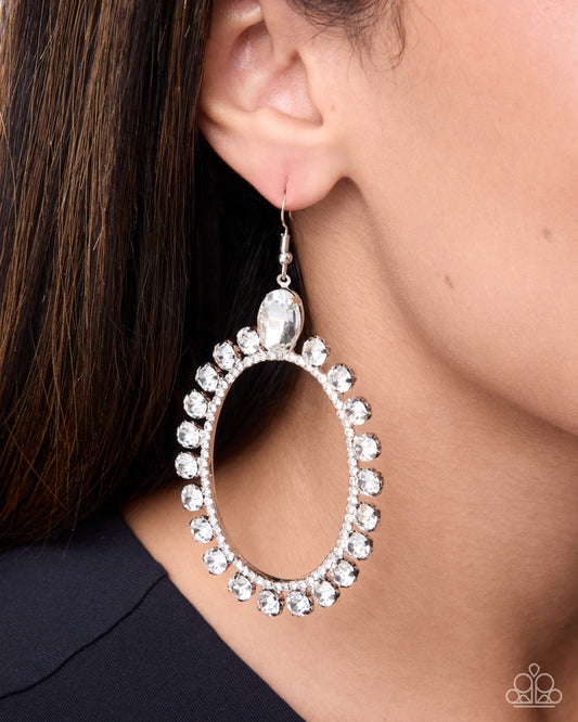 Paparazzi Portrait of a Queen - White Rhinestone & Gem Silver Oversized Earring