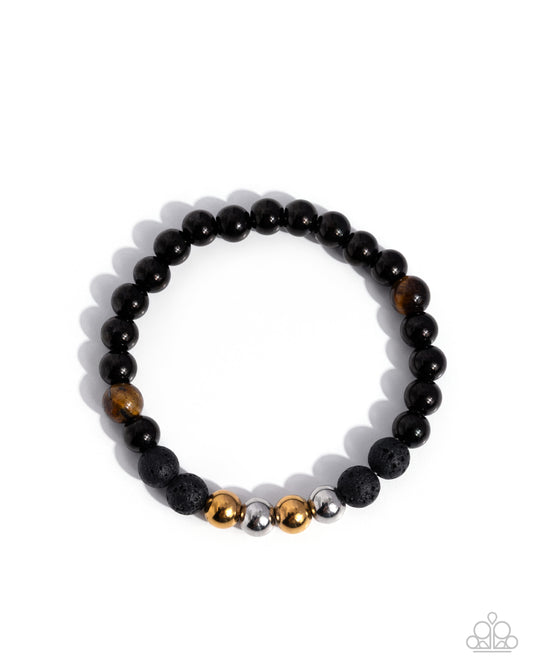 Paparazzi Urban Color - Black Metallic, Lava Rock, Tiger's Eye Stone, Silver & Gold Bead Urban Stretch Bracelet 2026 Convention Exclusive