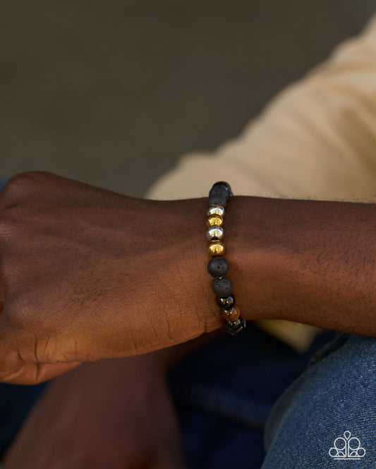 Paparazzi Urban Color - Black Metallic, Lava Rock, Tiger's Eye Stone, Silver & Gold Bead Urban Stretch Bracelet 2026 Convention Exclusive