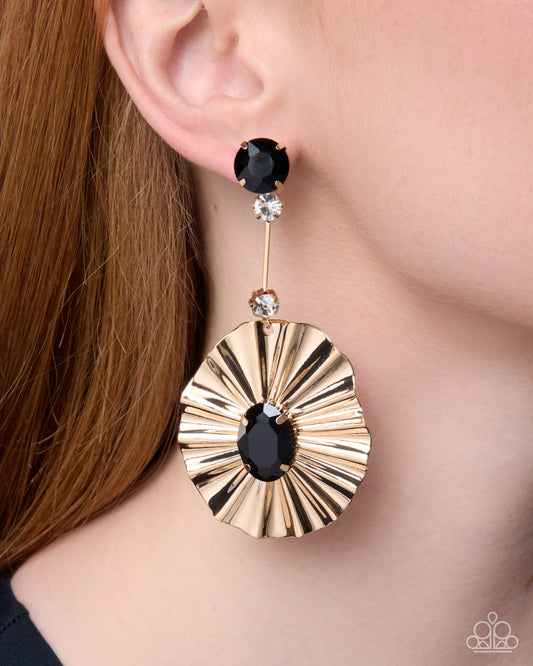 Paparazzi Crimped Champion - Black Gem Gold Crimped Fitting Post Earring