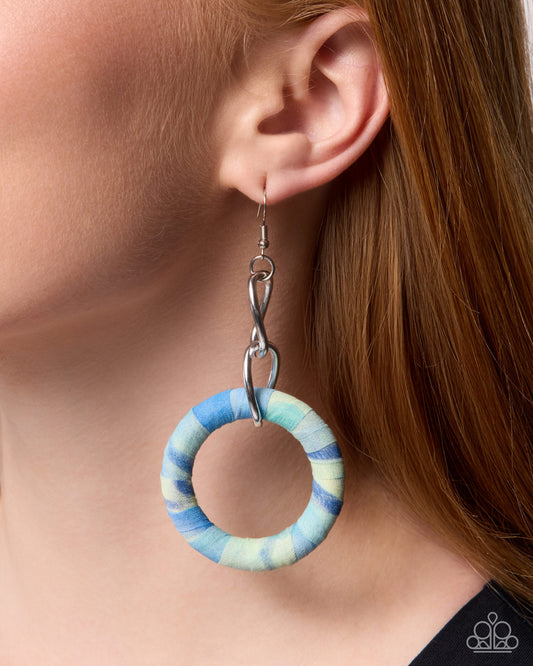 Paparazzi Capitol Color - Blue & Tie-Dyed Fabric Ring Earring