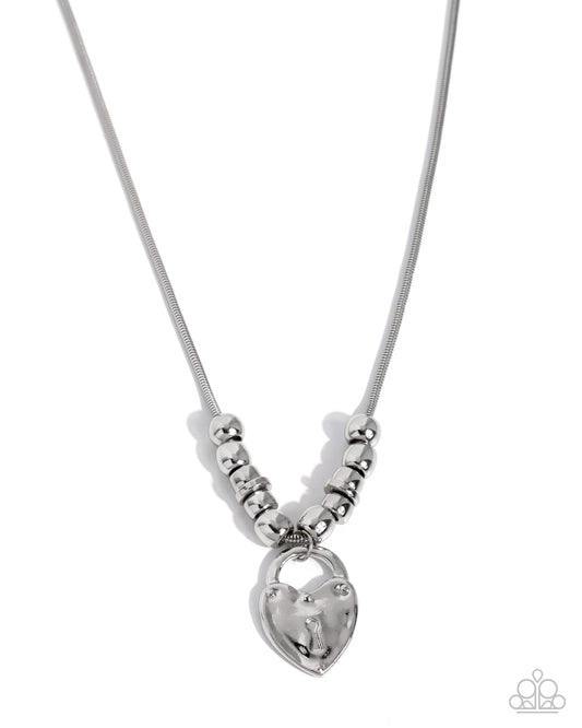 Paparazzi Genuine Grace - Silver Hammered Heart Padlock Necklace