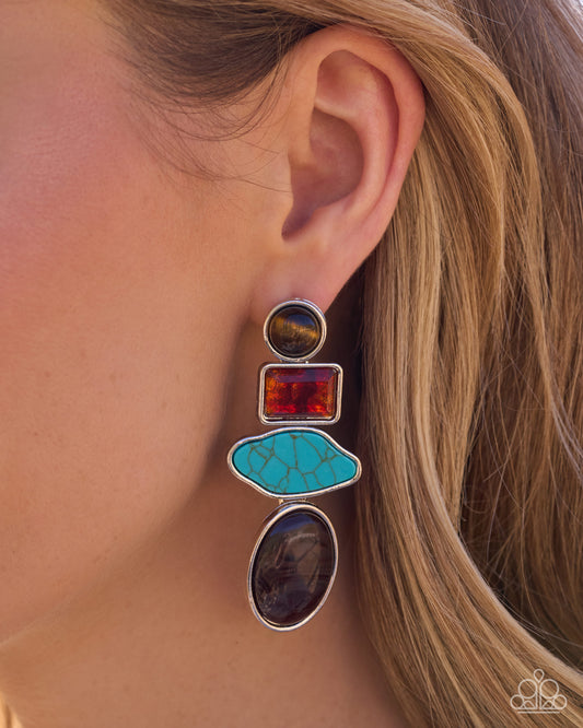 Paparazzi Earthy Experiment - Multi Tiger's Eye, Transparent Brown, Turquoise & Black Stone Earring 2026 Convention Exclusive