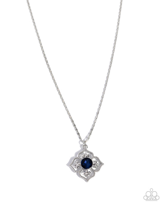 Paparazzi Supreme Elegance - Blue Gem Silver Quatrefoil Pendant Necklace
