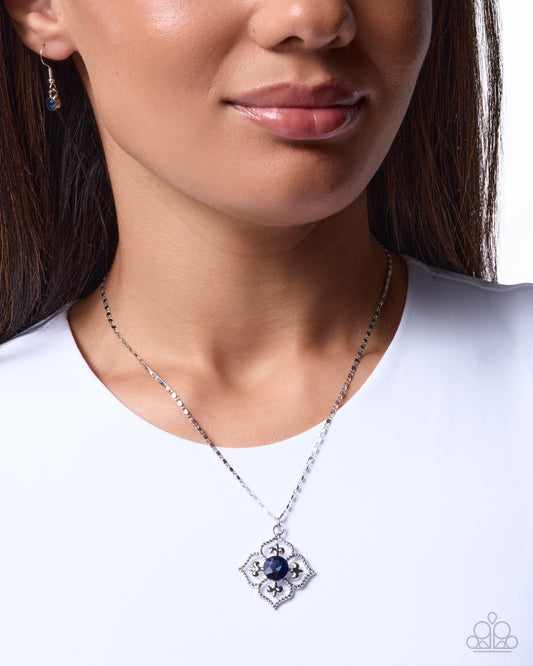 Paparazzi Supreme Elegance - Blue Gem Silver Quatrefoil Pendant Necklace