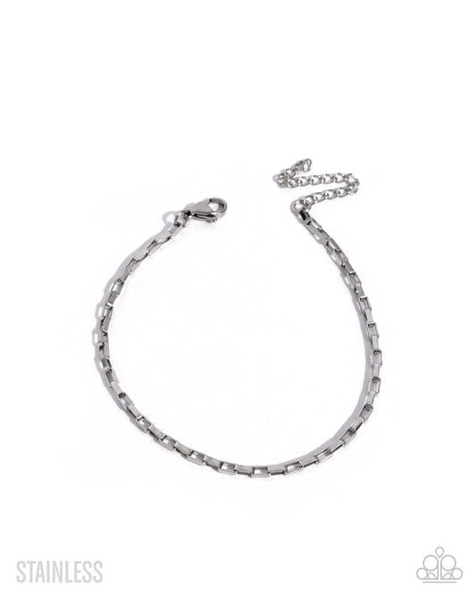 Paparazzi Defiant Declaration - Silver Stainless Steel Box Chain Urban Bracelet
