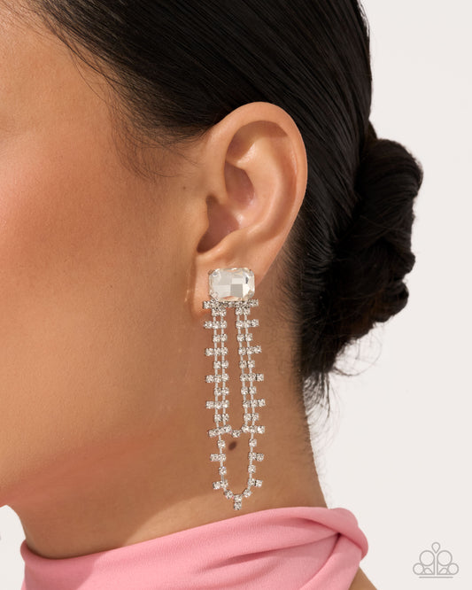 Paparazzi Balanced Birthright - White Gem Cascading Rhinestone Post Earring Life Of The Party September 2026