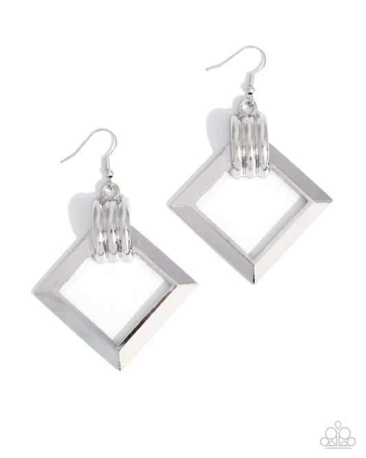 Paparazzi Tilted Tribute - Silver Trio Rings Square Earring E3550