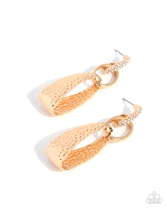 Paparazzi Chic Contrast - Gold Hammered White Rhinestone Post Earring