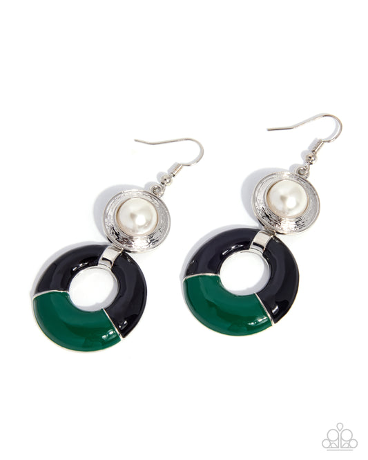 Paparazzi Retro Repetition - Green Emerald, Black, White Pearl Earring