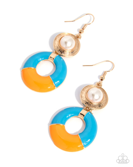 Paparazzi Retro Repetition - Multi Marina Blue & Orange Earring