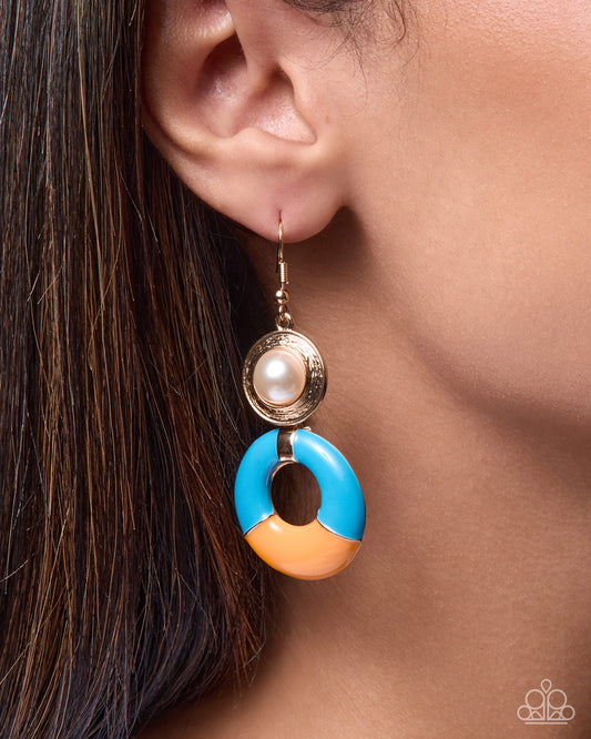 Paparazzi Retro Repetition - Multi Marina Blue & Orange Earring
