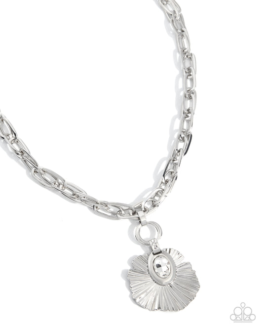 Paparazzi Elaborate Earning - White Gem Silver Crimped Pendant Necklace 2026 Convention Exclusive