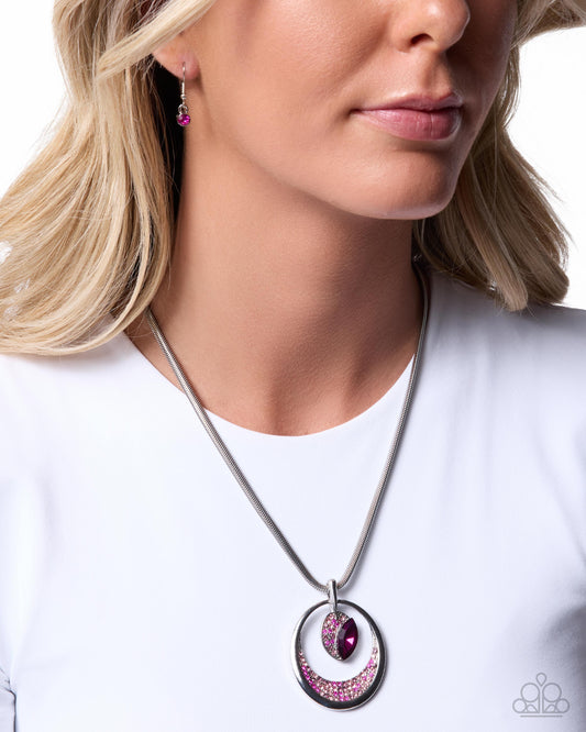Paparazzi Suspended Stardust - Pink - Light Rose, Fuchsia & Rose Rhinestone Silver Pendant Necklace