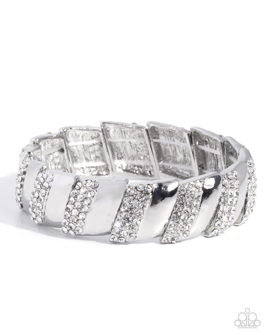 Paparazzi Signature Shimmer - White Rhinestone Silver Stretch Bracelet 2026 Convention Exclusive