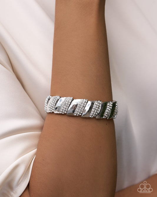 Paparazzi Signature Shimmer - White Rhinestone Silver Stretch Bracelet 2026 Convention Exclusive
