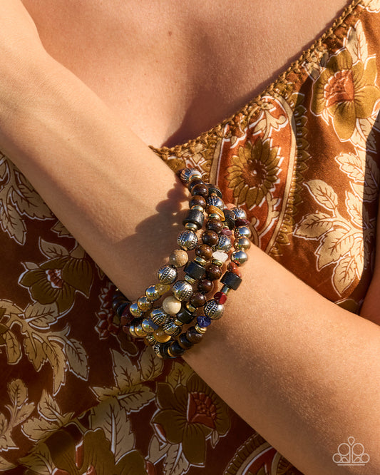 Paparazzi Rustic Reliability - Multi Lapis, Yellow, White Quartz Wrap Bracelet 2026 Convention Exclusive