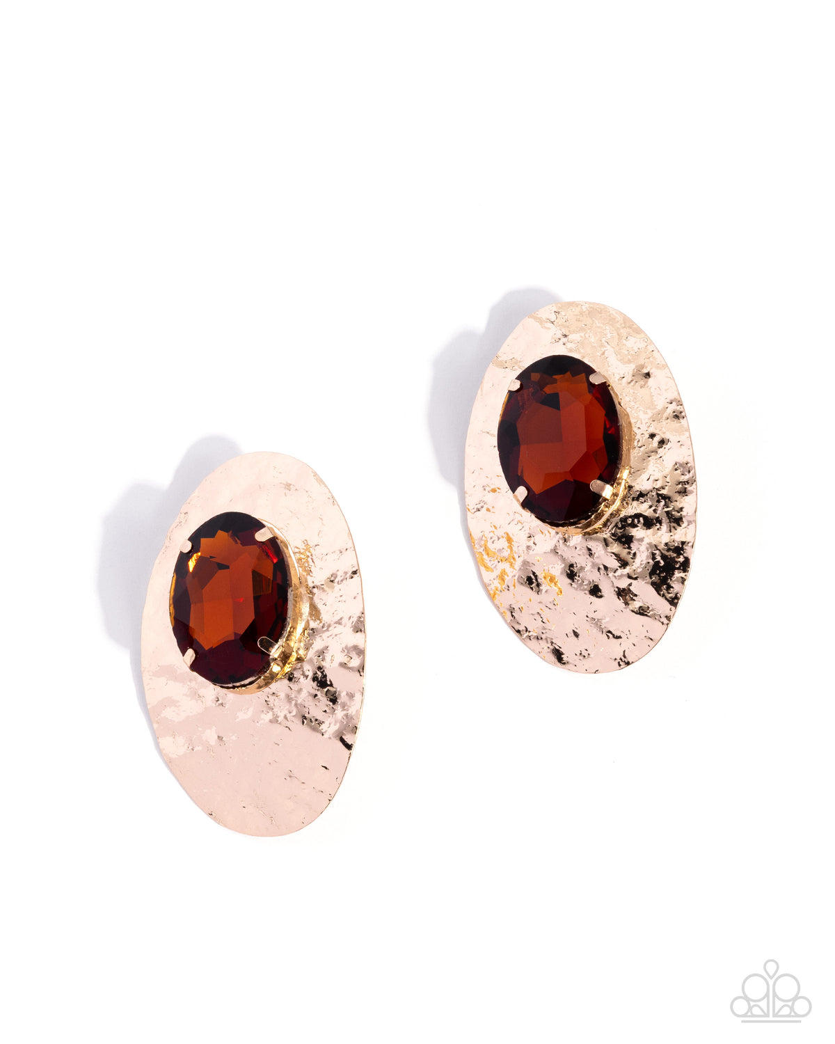 Paparazzi Ornately Oversized - Brown Topaz Gem Hammered Gold Post Earring