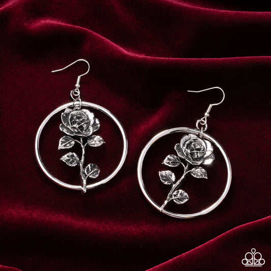 Paparazzi Fairytale Fate - Silver Rose Earring E1733