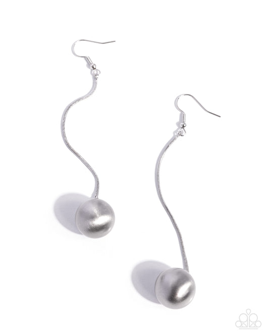 Paparazzi Elongated Embrace - Silver Snake Chain & Silver Sphere Earring