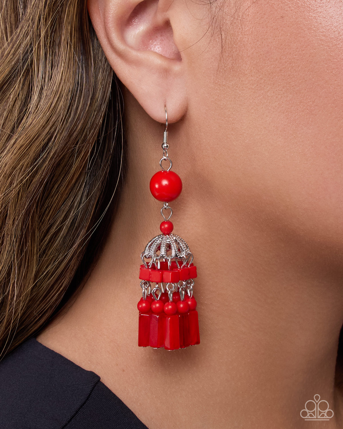Paparazzi Chandelier Construction - Red Beaded Fringe Style Earring