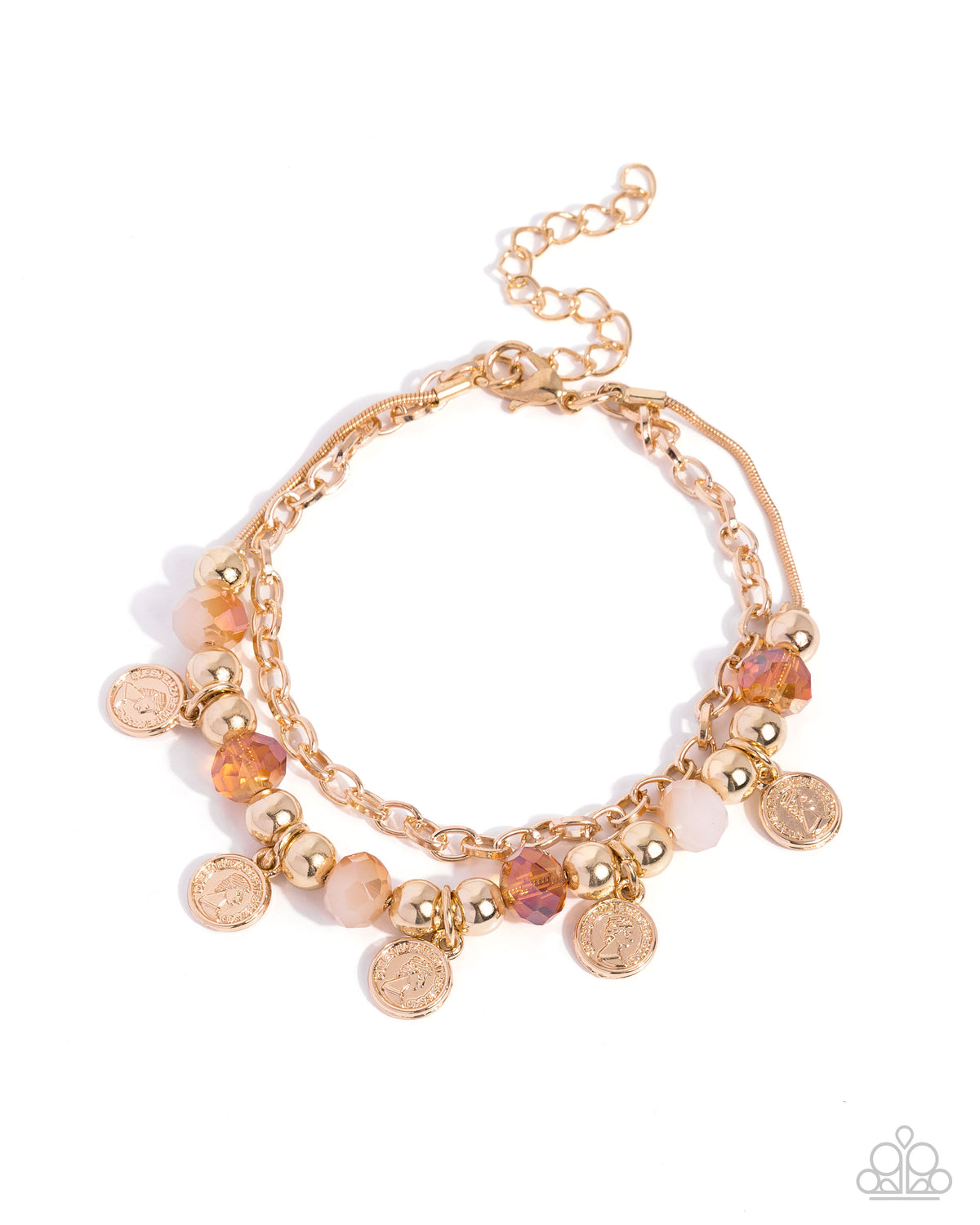 Paparazzi Current Chic - Orange UV Shimmery Bead Gold Chain Layered Bracelet