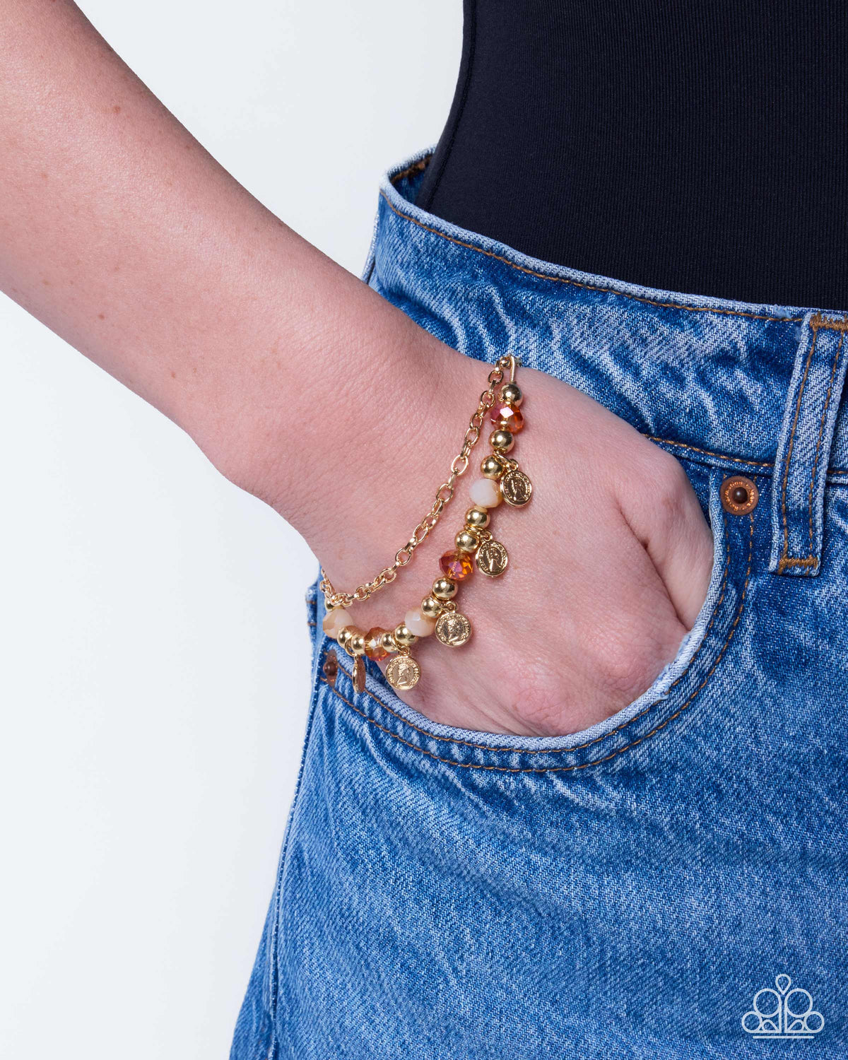 Paparazzi Current Chic - Orange UV Shimmery Bead Gold Chain Layered Bracelet