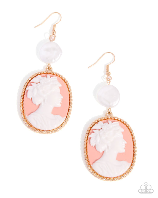 Paparazzi Captivating Cameo - Orange Muted Clay White Cameo Earring 2026 Convention Exclusive