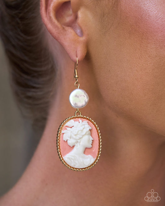 Paparazzi Captivating Cameo - Orange Muted Clay White Cameo Earring 2026 Convention Exclusive